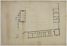 217046 Plattegrond van de begane grond van Paushuize (Kromme Nieuwegracht 39) te Utrecht; met het ontwerp voor de ...